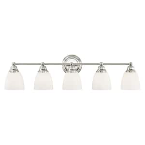Beaumont 34 in. 5-Light Polished Chrome Vanity Light with Satin Opal White Glass