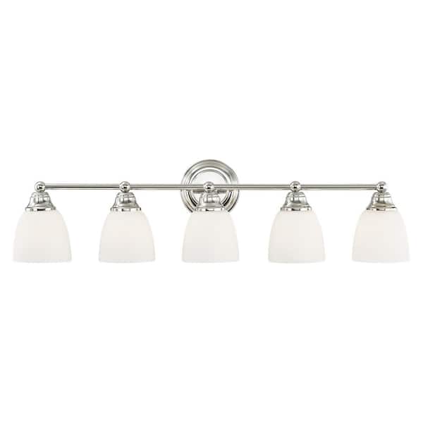 Livex Lighting Beaumont 34 in. 5-Light Polished Chrome Vanity Light with Satin Opal White Glass
