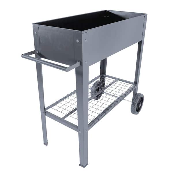 wayofatry Gray Metal Mobile Raised Garden Bed Cart,Elevated Tall Planter Box with Legs and Wheels for Outdoor