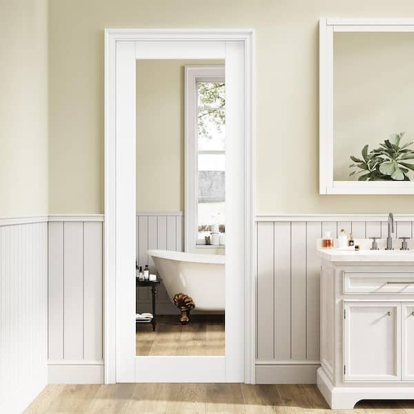 30 in. x 80 in. Left-Hand 1-Lite Mirrored Glass White Sollid Core Glass Assembly Required Single Interior Door