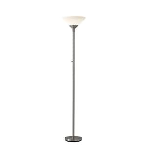 73 in. Silver Torchiere Floor Lamp with White Cone Shade