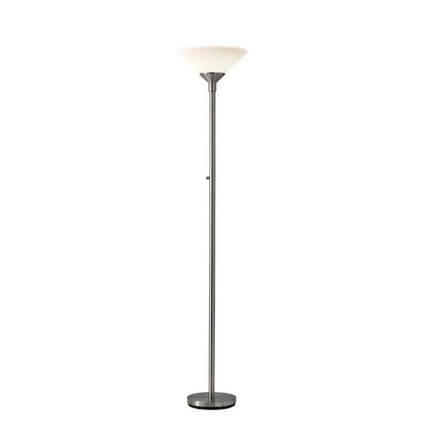 HomeRoots 73 in. Silver Torchiere Floor Lamp with White Cone Shade