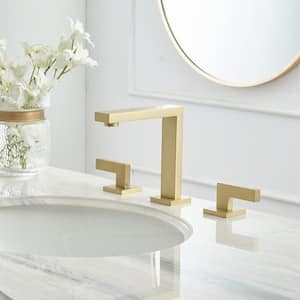 8 in. Widespread Double Handle Bathroom Faucet With Supply Hose in Brushed Gold