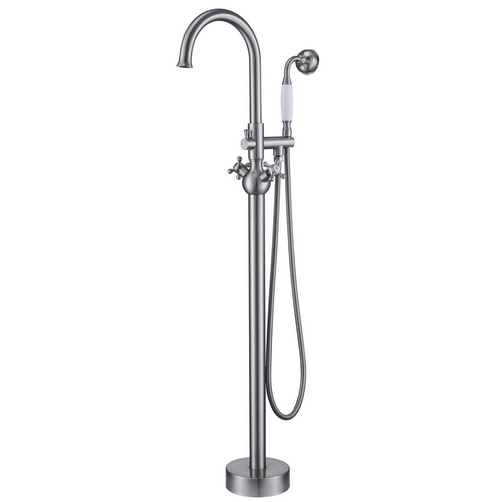 Classic Floor Mount 3-Handle Freestanding Tub Faucet with Hand Shower and Water Supply Hoses in Brushed Nickel price history on PriceWatchPro