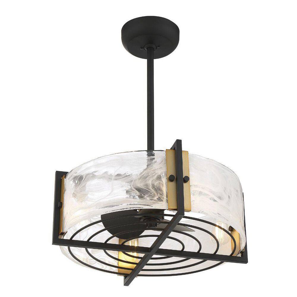 Matte Black and Warm Brass 4-Light Chandelier Fan with Remote