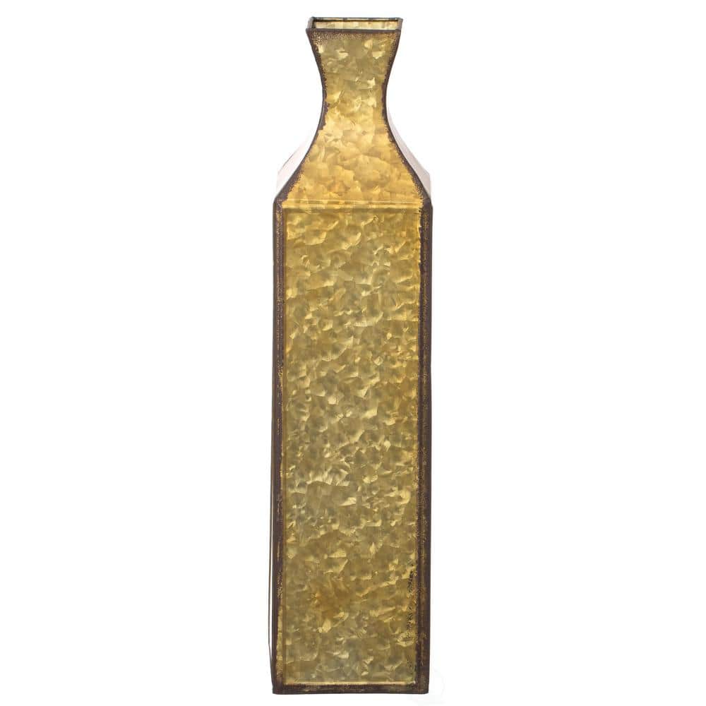 Large Gold Textured Metal Bottle Shape Floor Vase
