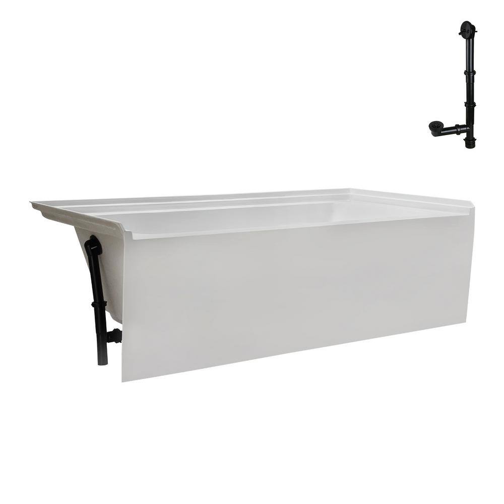Glossy White Acrylic Alcove Bathtub with Matte Black Trim
