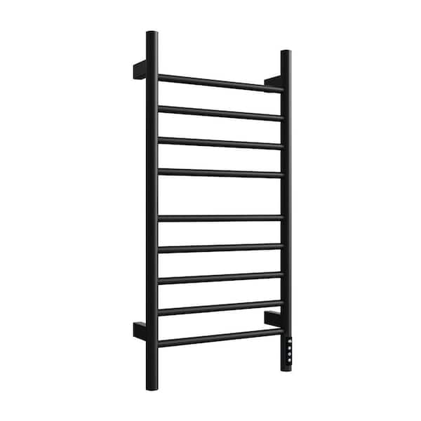 Electric Towel Warmer Wall Mount Heated Towel Rack 9-Bar Plug in Hardwired Warmer Drying Rack Bathroom Black