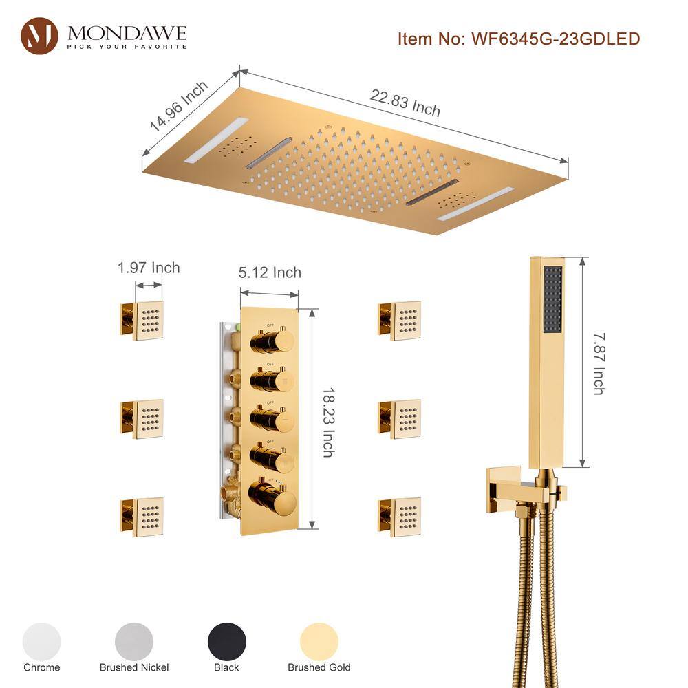 Luxury Gold Ceiling Mounted Dual Shower System with LED and Bluetooth Speaker