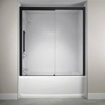 60 in. x 59 in. Semi-Frameless Concealed Sliding Shower Door in Matte Black