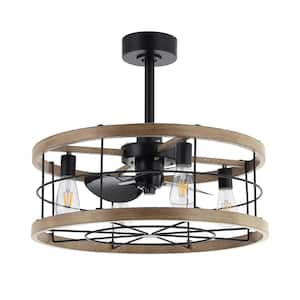 24 in. Indoor Black Farmhouse Metal Caged Indoor Ceiling Fan with Light Kit and Remote Control