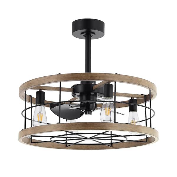 MLiAN 24 in. Indoor Black Farmhouse Metal Caged Indoor Ceiling Fan with Light Kit and Remote Control