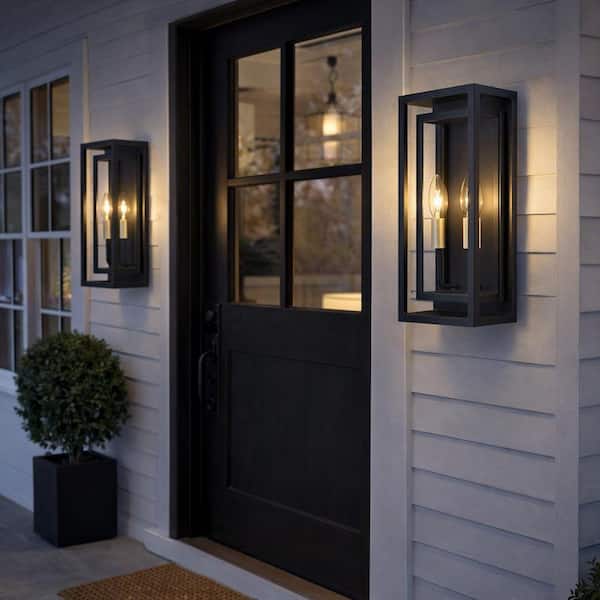 pasentel 2-Light 20 in. Large Matte Black Wall Lantern Outdoor