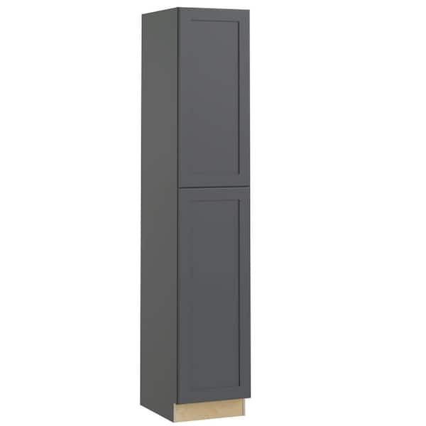 Home Decorators Collection Newport 18 in. W x 24 in. D x 96 in. H Assembled Plywood Pantry Kitchen Cabinet in Deep Onyx with Soft Close RH
