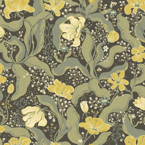 A-Street Prints Bodri Green Tulip Garden Wallpaper Sample