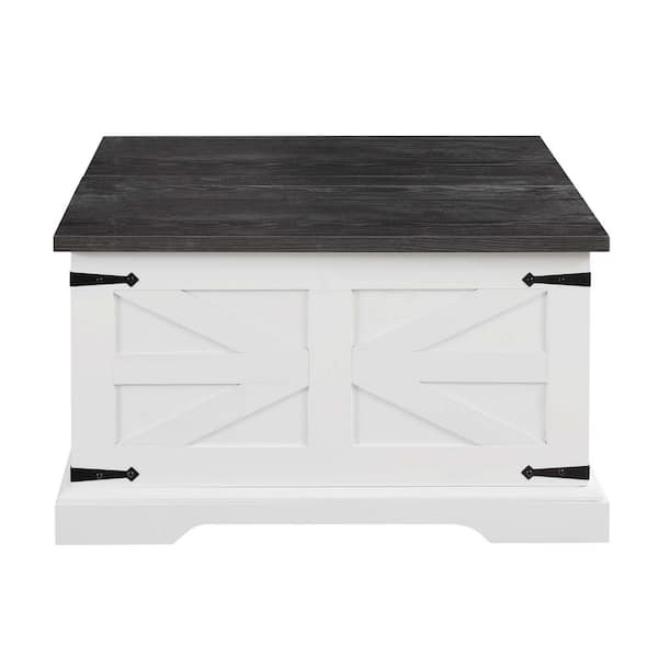 Zeus & Ruta 31.5 in. Wood Outdoor Coffee Table with Large Hidden Storage Compartment and Hinged Lift Top in White