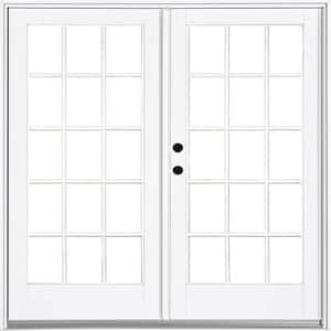 72 in. x 80 in. Fiberglass Smooth White Right-Hand Inswing Hinged Patio Door with 15-Lite SDL