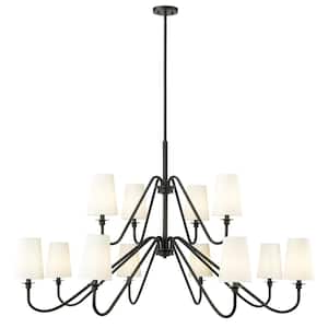Gianna 12-Light Matte Black Chandelier with White Fabric Shades