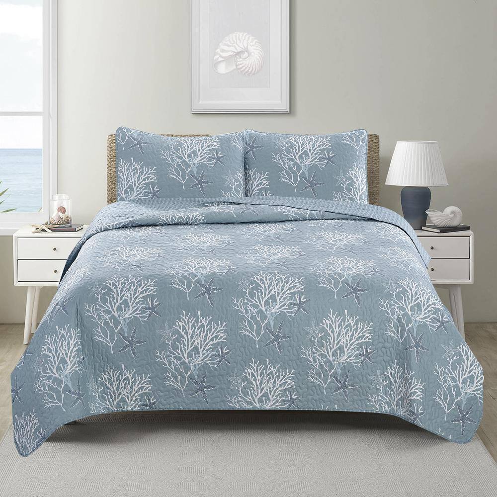 Ether Blue Twin Reversible Microfiber Quilt Set