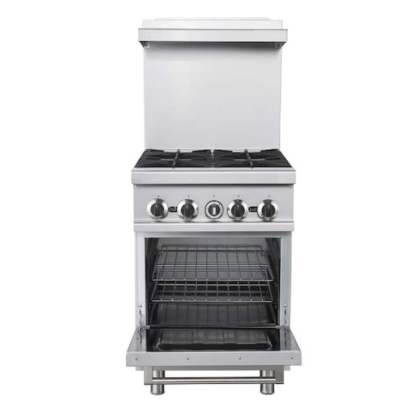 Commerciale 24 Inch Stainless Steel Gas Range, 4 Burners, 120,000 BTU Total, Commercial Range