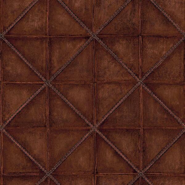 The Wallpaper Company 56 sq. ft. Tobacco Diamond Stitched Leather Wallpaper