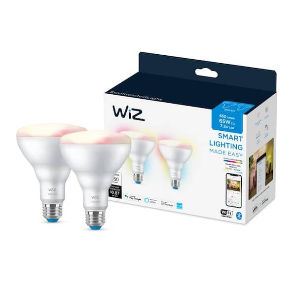 WIZ 65-Watt Equivalent BR30 Dimmable Smart LED Color and Tunable White Wi-Fi Connected Light Bulb (2-Pack)