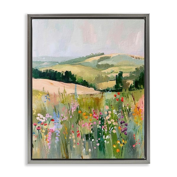 Stupell Industries Pastel Countryside Meadows by RileyB Gray Floater Frame Nature Graphic Art Print 21 in. x 17 in.