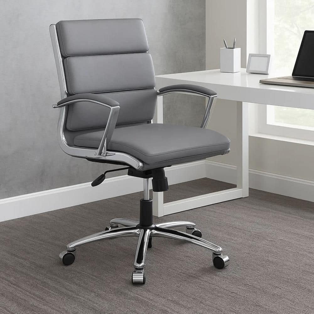 Dave Vinyl Swivel Office Executive Chair in Gray and Chrome with Arms