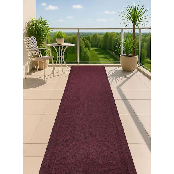 Custom Tracker Indoor/Outdoor Hallway Runner Rug 3 ft. W x 25 ft. L Burgundy Polyester Garage Flooring