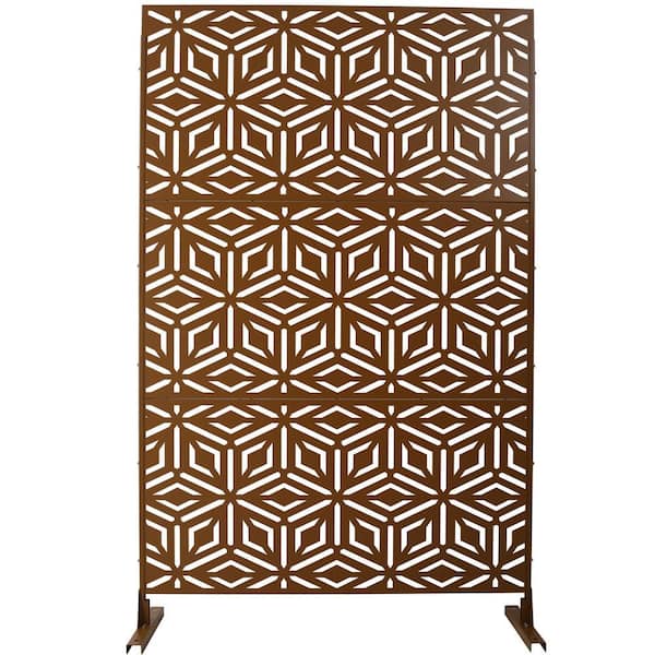 6.3 ft. H x 4 ft. W Brown Metal Privacy Screen Freestanding Decorative Privacy Fence Panels for Patio (3 Panels)