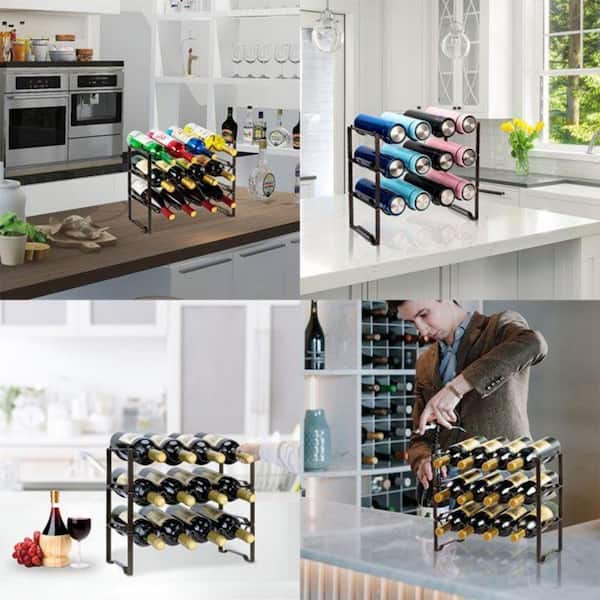 Stackable Water Bottle Organizer,4 Tier 12 Containers Plastic Water Bottle Storage for Cabinet,Wine Racks Bottle Storage Stand for Kitchen Tabletop