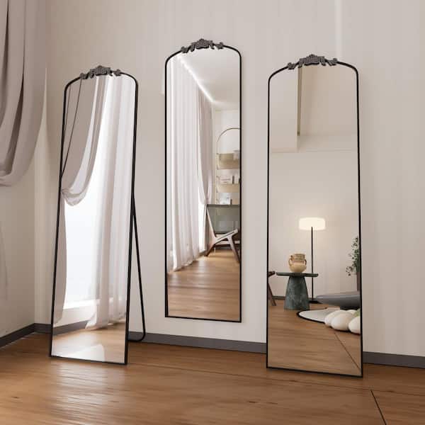 Swafrrt Black 16 in. W x 56 in. H Arched Metal Framed with Carved