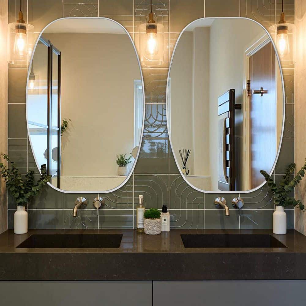 30 in. W x 48 in. H Silver Oval Wall Mounted Aluminum Alloy Bathroom Mirror Decorative Mirror(Set of 2) price history on PriceWatchPro