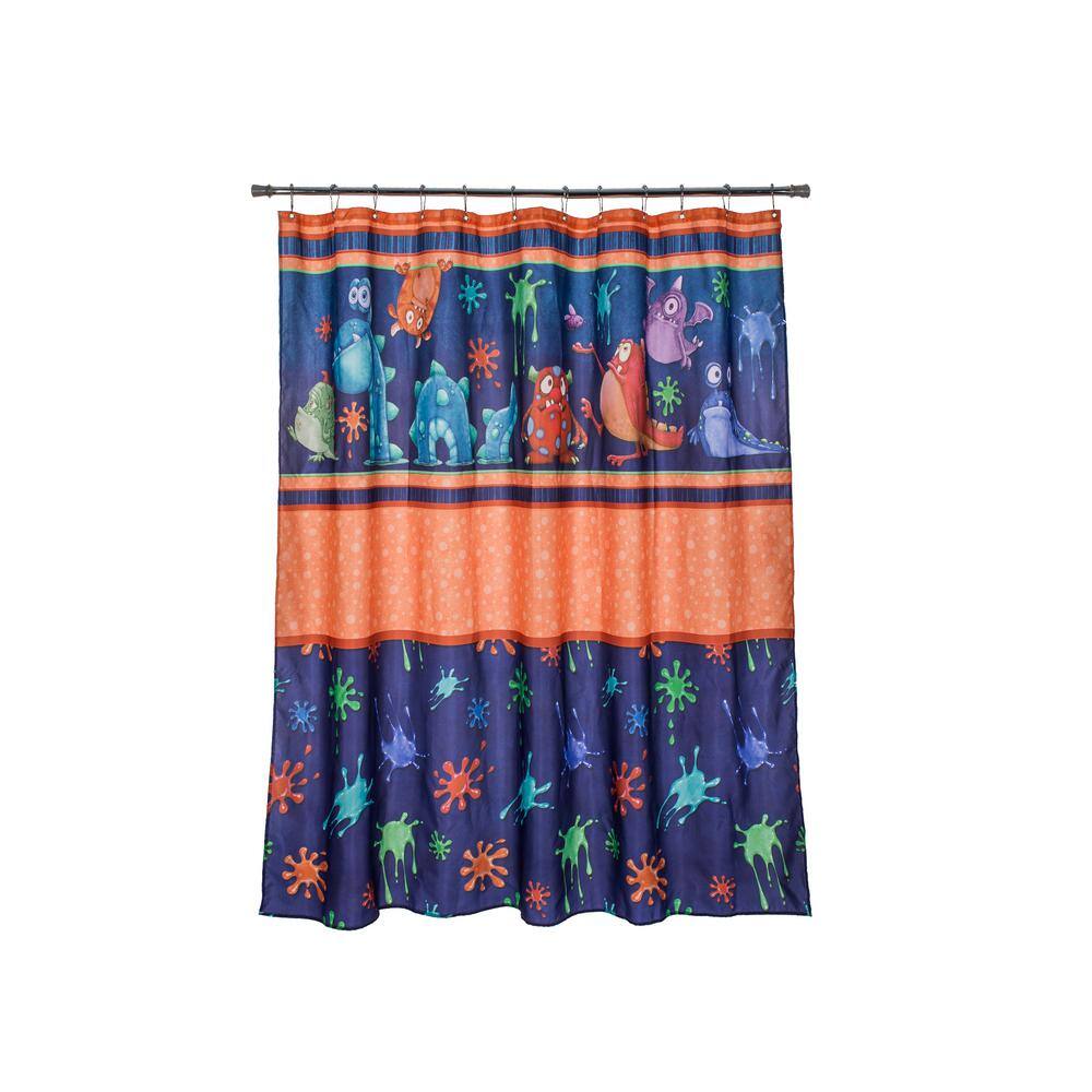 Monster Splat Blue and Orange Fabric Shower Curtain