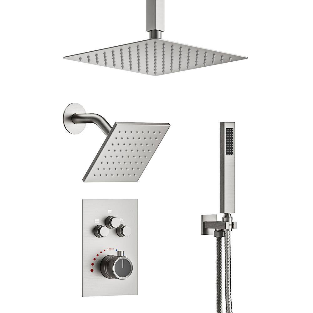 Cfowner Brushed Nickel Shower System- 12 Inches Ceiling Shower Faucet Set  with Shower head, Handheld-Shower Combo Set for Bathroom-Easy Installation