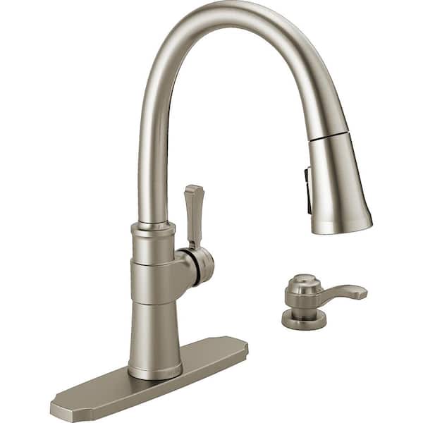 Delta Spargo Single-Handle Pull-Down Sprayer Kitchen Faucet with Soap Dispenser in SpotShield Stainless