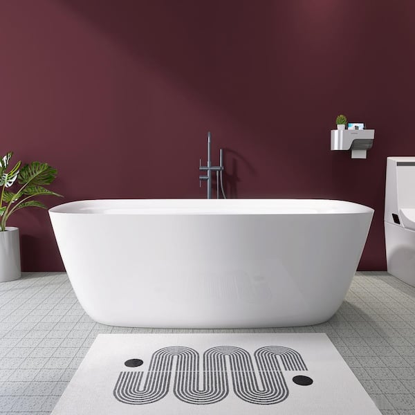 ANGELES HOME 67 in. x 30.7 in. Soaking Bathtub with Integrated Slotted Overflow and Chrome Pop-up Drain Anti-Clogging in Gloss White