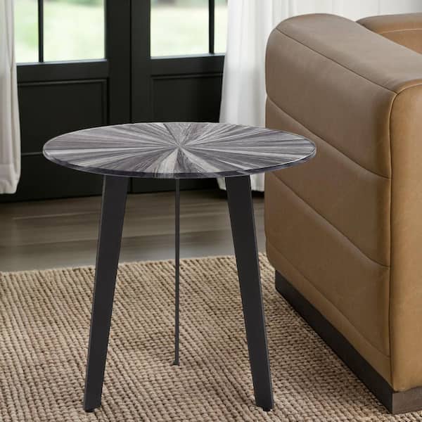 Armen living Nina Mid-Century 18.5 in. Gray Round Tempered Glass Top Coffee Table with Tripod Base