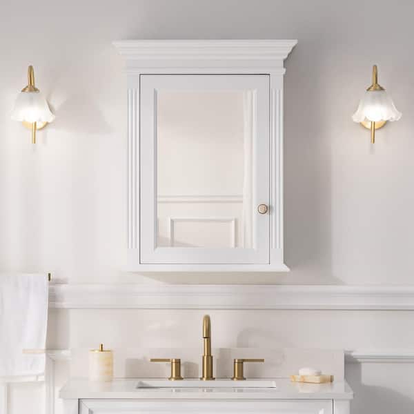 24 in. W x 30 in. H Rectangular White Handmade Wood Frame Surface Mount Medicine Cabinet with Mirror, L Soft Close Door