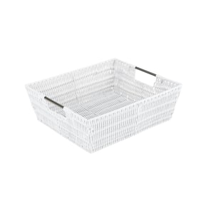 5 in. x 13 in. White Shelf Storage Rattan Tote Basket