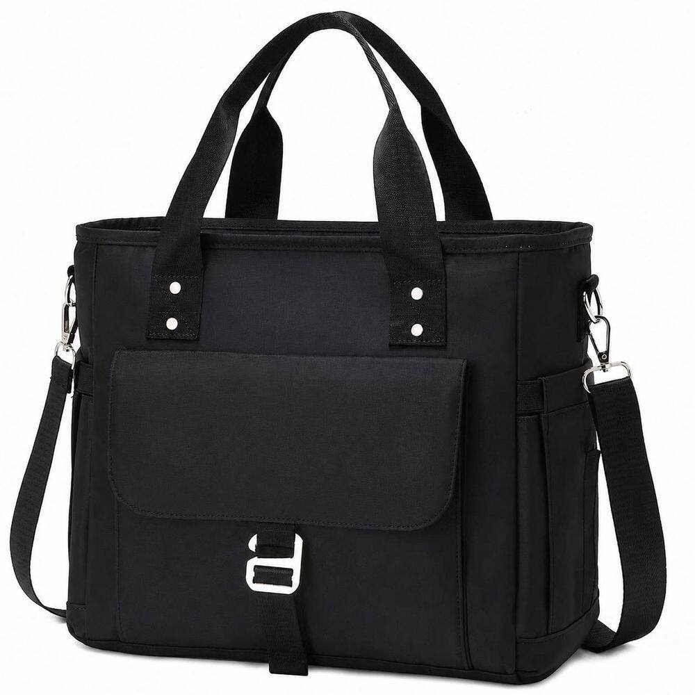 Black Reusable Lunch Bag with Removable Shoulder Strap, Side Pockets and Leak-Resistant Insulated Liner