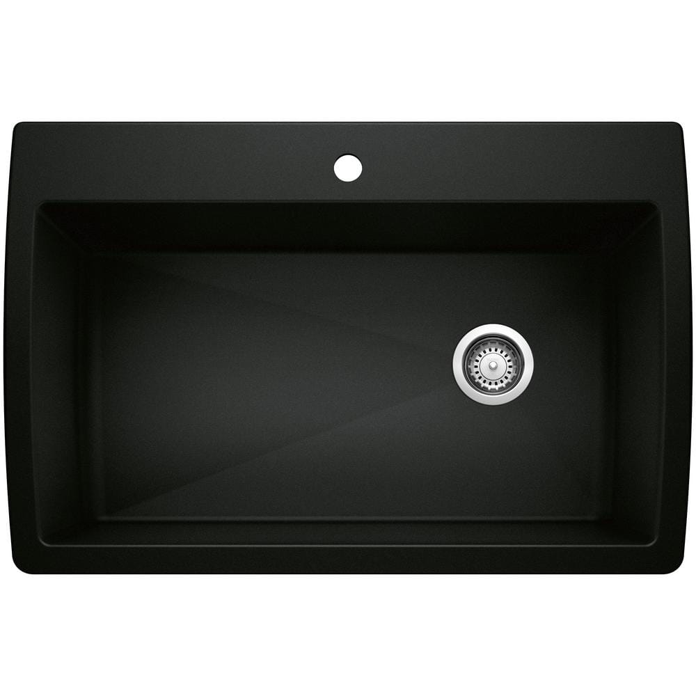 DIAMOND SILGRANIT Black Granite Composite 33.5 in. Single Bowl Drop-In or U