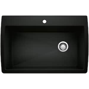 DIAMOND SILGRANIT Black Granite Composite 33.5 in. Single Bowl Drop-In or Undermount Kitchen Sink with 1-Hole