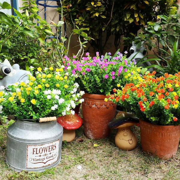 9.8 in. Green Multi-Color Outdoor Artificial Shrub Pack 20-Pack