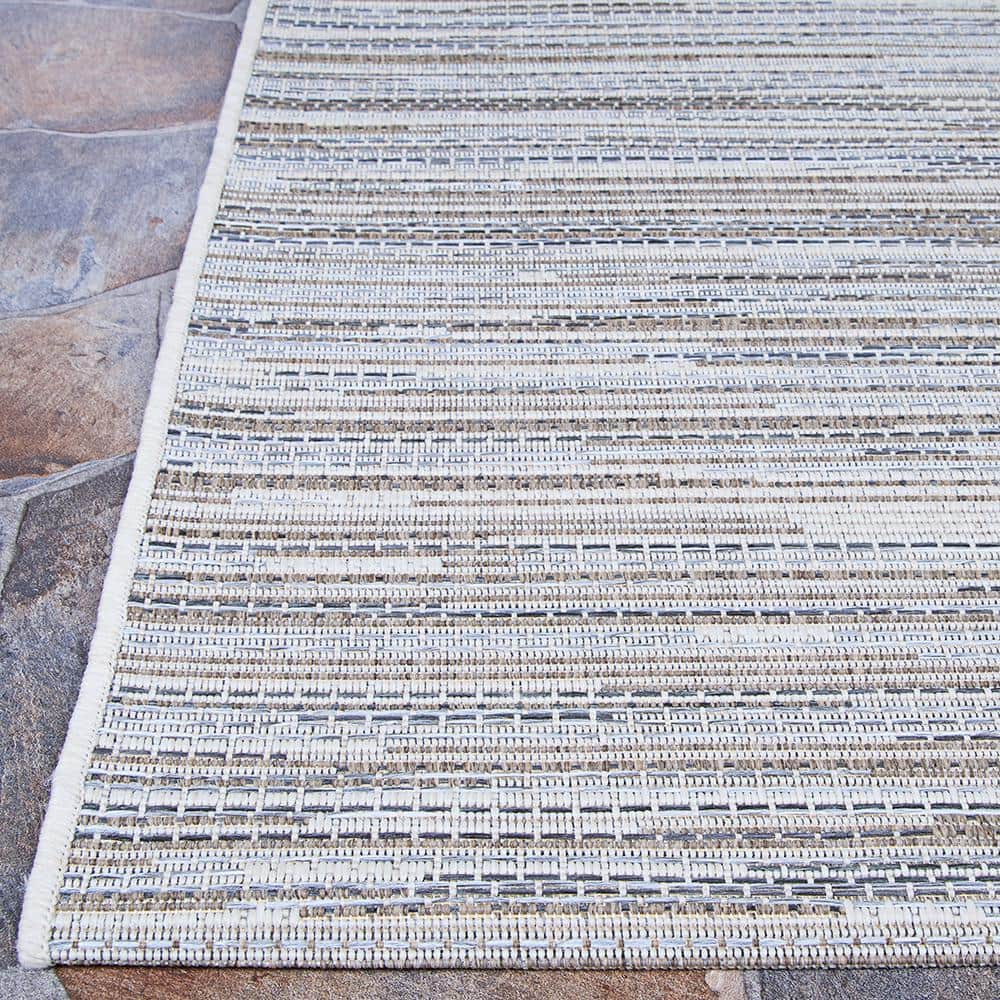 Monte Carlo Coastal Breeze 5' x 7' Blue and Taupe Easy-Care Area Rug