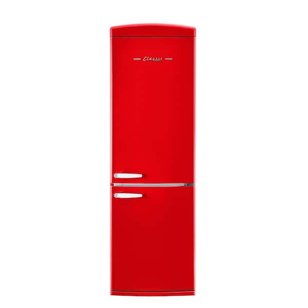 Classic Retro 23.8 in 11.7 cu. ft. Frost Free Retro Bottom Freezer Refrigerator in Candy Apple Red, ENERGY STAR