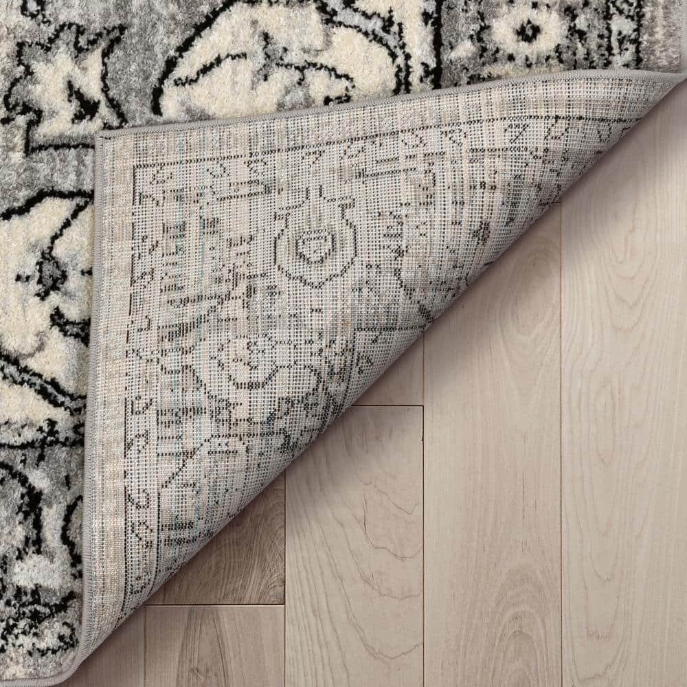 Mystic Arctic Bloom Gray and Ivory Oriental Area Rug