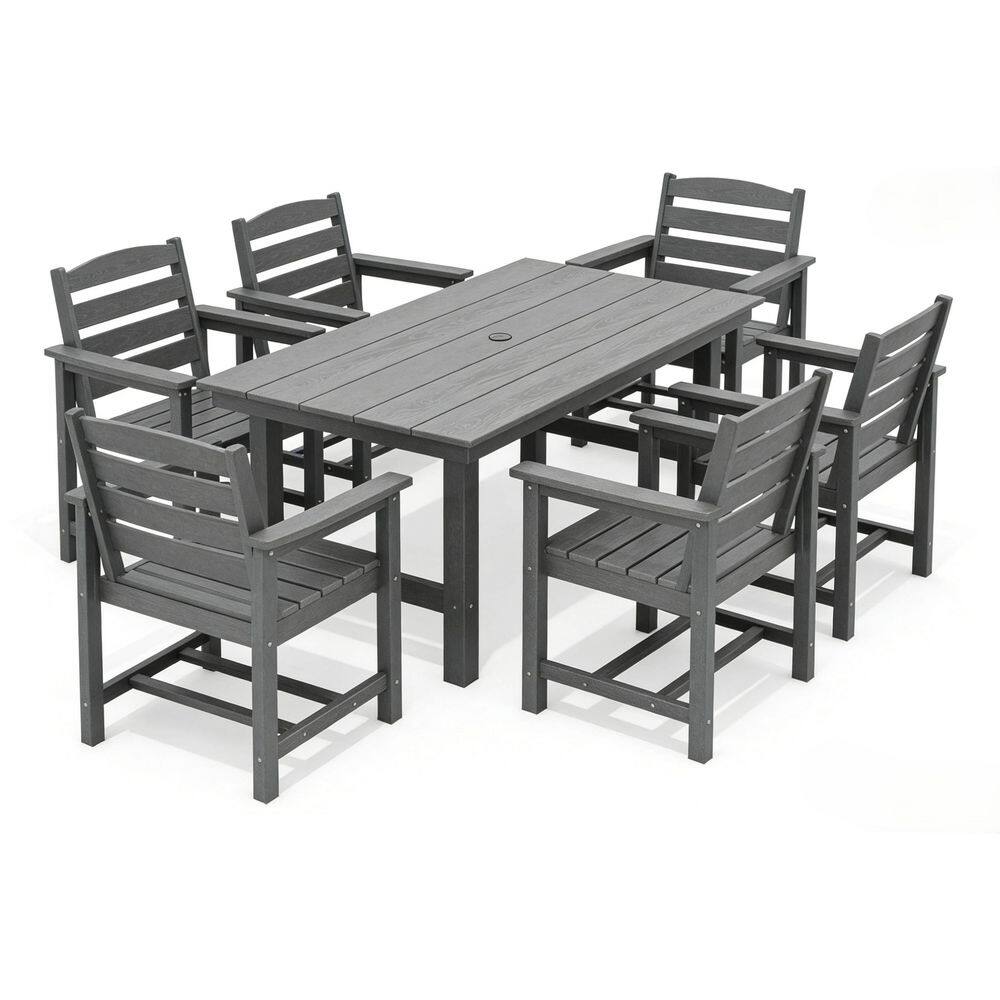7-Piece Plastic Outdoor Dining Set, Weather-Resistant Patio Dining Set, Gray price history on PriceWatchPro