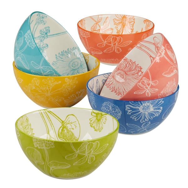 Botanical 28.75 fl. oz. Multi-Colored Porcelain Bowl (Set of 6)