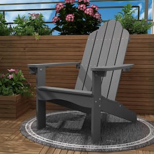 Dark Gray Adirondack Chairs with Cup Holder for Fire Pit and Garden